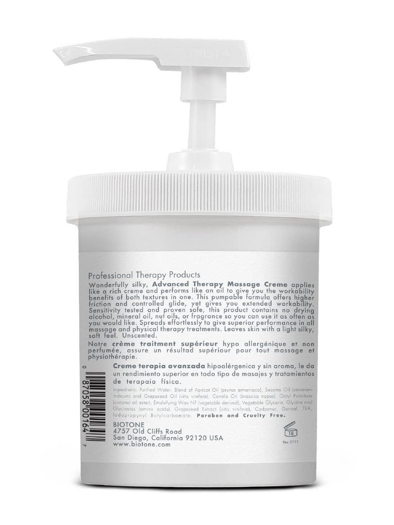 BIOTONE Advanced Therapy Massage Creme, Hypoallergenic and Fragrance-Free, Ideal Glide and Workability, Less Reapplications, Non-Greasy Finish - Image 2